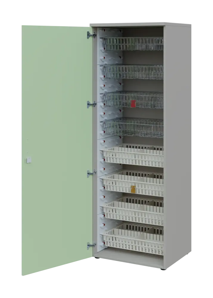 EUROMEDICA D - 66/M skříň léková boxová, 1-dveřová, levá, 1950x660x535, korpus šedý, dvířka šedo-zelinkavá